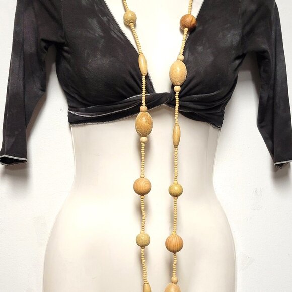 Earthtone Beaded Leaf Applique Long Necklace - Picture 2 of 11